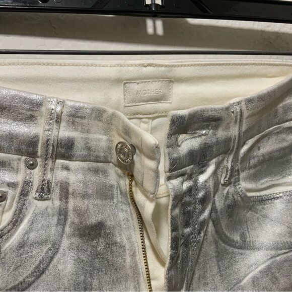 MOTHER High Waisted Looker Ankle Women’s Jeans in Silver Linings Sparkle Size 27 - Picture 5 of 11